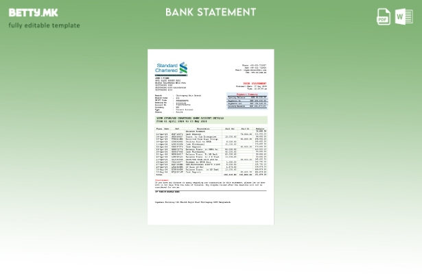 Модерен стил на Индија Стандарден чартер шаблон за збор верзија на извод од банк